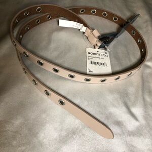 All Saints Rivet Leather Belt Color Blush Silver Tone Hardware Size L NWT
